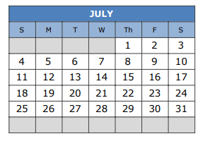 District School Academic Calendar for South Waco Elementary School for July 2021