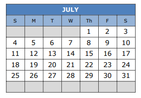 District School Academic Calendar for Challenge Academy for July 2021
