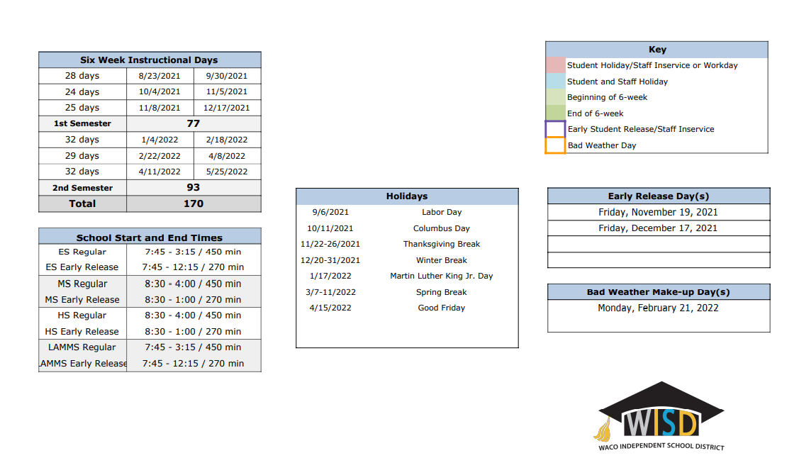 District School Academic Calendar Key for Alta Vista Montessori Magnet