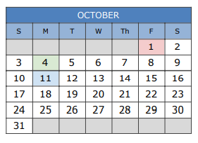 District School Academic Calendar for Lake Waco Montessori Magnet for October 2021