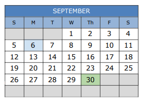 District School Academic Calendar for University High School for September 2021