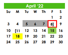District School Academic Calendar for Grape Creek Special Prog for April 2022