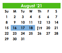 District School Academic Calendar for Grape Creek Special Prog for August 2021