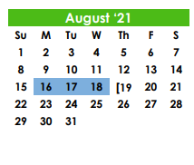 District School Academic Calendar for Special Ed Campus for August 2021