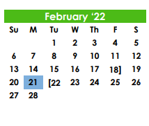 District School Academic Calendar for Grape Creek Special Prog for February 2022