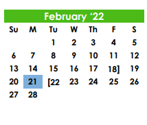 District School Academic Calendar for Wall High School for February 2022