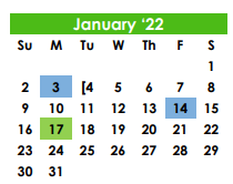 District School Academic Calendar for Special Ed Campus for January 2022