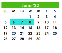District School Academic Calendar for San Angelo Special Progs for June 2022