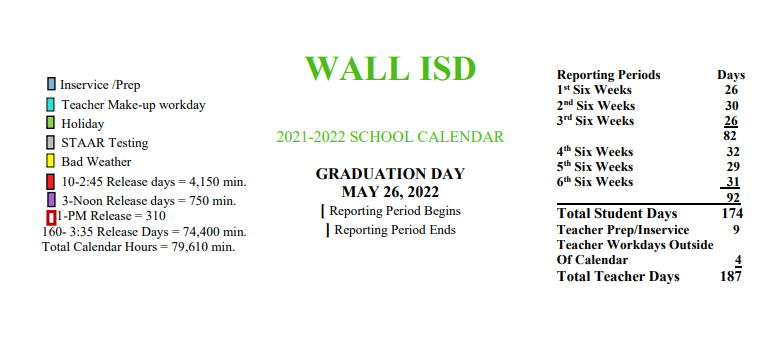 District School Academic Calendar Key for Wall Ppcd