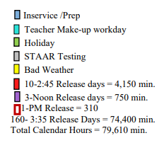 District School Academic Calendar Legend for San Angelo Special Progs