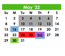 District School Academic Calendar for Grape Creek Special Prog for May 2022