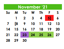 District School Academic Calendar for Special Ed Campus for November 2021