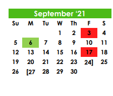 District School Academic Calendar for Wall Elementary for September 2021