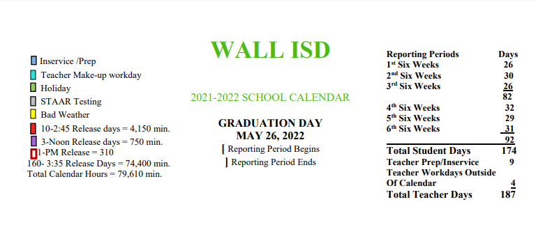 District School Academic Calendar for Wall Middle