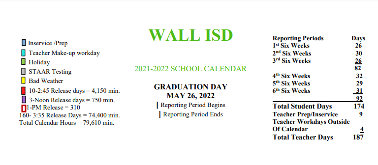 District School Academic Calendar for Wall High School