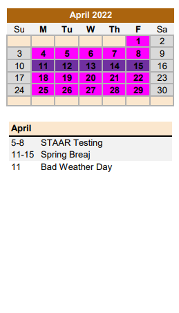 District School Academic Calendar for Warren Elementary for April 2022