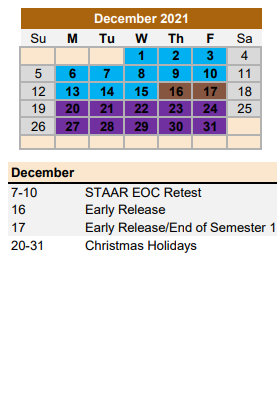 District School Academic Calendar for Warren Junior High for December 2021