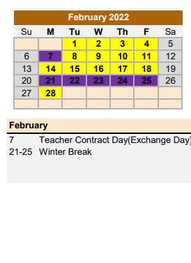District School Academic Calendar for Warren Junior High for February 2022