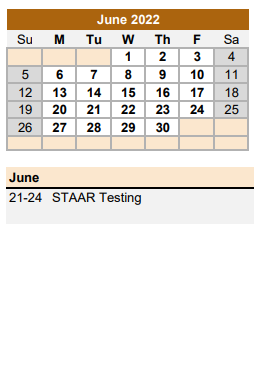 District School Academic Calendar for Fred Elementary for June 2022