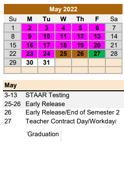 District School Academic Calendar for Fred Elementary for May 2022