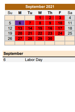 District School Academic Calendar for Fred Elementary for September 2021