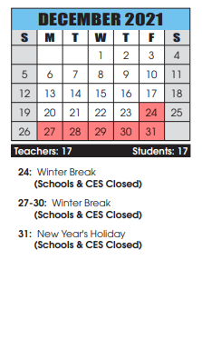 District School Academic Calendar for Marshall Street School for December 2021