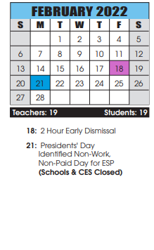 District School Academic Calendar for Emma K. Doub Elementary for February 2022