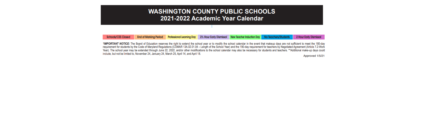 District School Academic Calendar Key for North Hagerstown High
