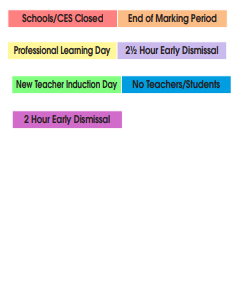 District School Academic Calendar Legend for Williamsport Elementary