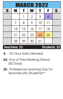 District School Academic Calendar for Eastern Elementary for March 2022