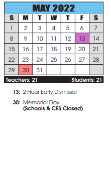 District School Academic Calendar for Conococheague Elementary for May 2022