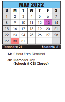 District School Academic Calendar for Washington County Technical High for May 2022