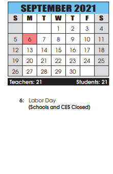 District School Academic Calendar for Conococheague Elementary for September 2021