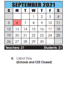 District School Academic Calendar for Boonsboro Elementary for September 2021
