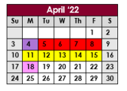 District School Academic Calendar for Excell Program for April 2022