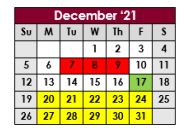 District School Academic Calendar for Waskom Middle for December 2021