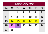 District School Academic Calendar for Excell Program for February 2022