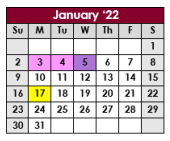 District School Academic Calendar for Excell Program for January 2022