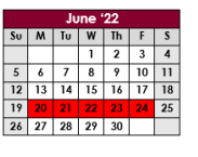 District School Academic Calendar for Excell Program for June 2022