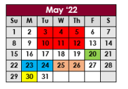 District School Academic Calendar for Excell Program for May 2022