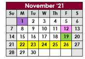 District School Academic Calendar for Excell Program for November 2021
