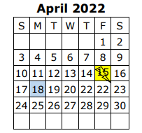 District School Academic Calendar for Waxahachie Ninth Grade Academy for April 2022