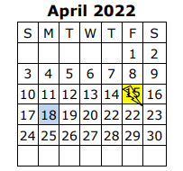 District School Academic Calendar for Shackelford Elementary for April 2022