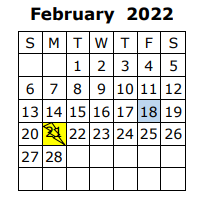 District School Academic Calendar for Wilemon Ln Center for February 2022