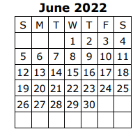 District School Academic Calendar for Wedgeworth Elementary for June 2022