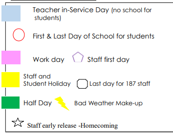 District School Academic Calendar Legend for Shackelford Elementary