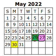 District School Academic Calendar for Dunaway Elementary for May 2022