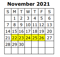 District School Academic Calendar for New Sixth Grade Campus for November 2021