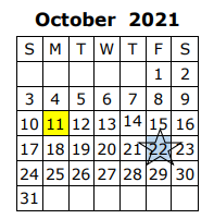 District School Academic Calendar for Wilemon Ln Center for October 2021