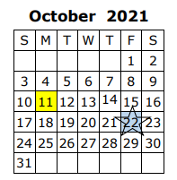 District School Academic Calendar for New Elementary for October 2021